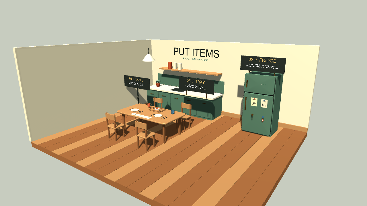Put Items キッチンデモの Unity Editor 描画