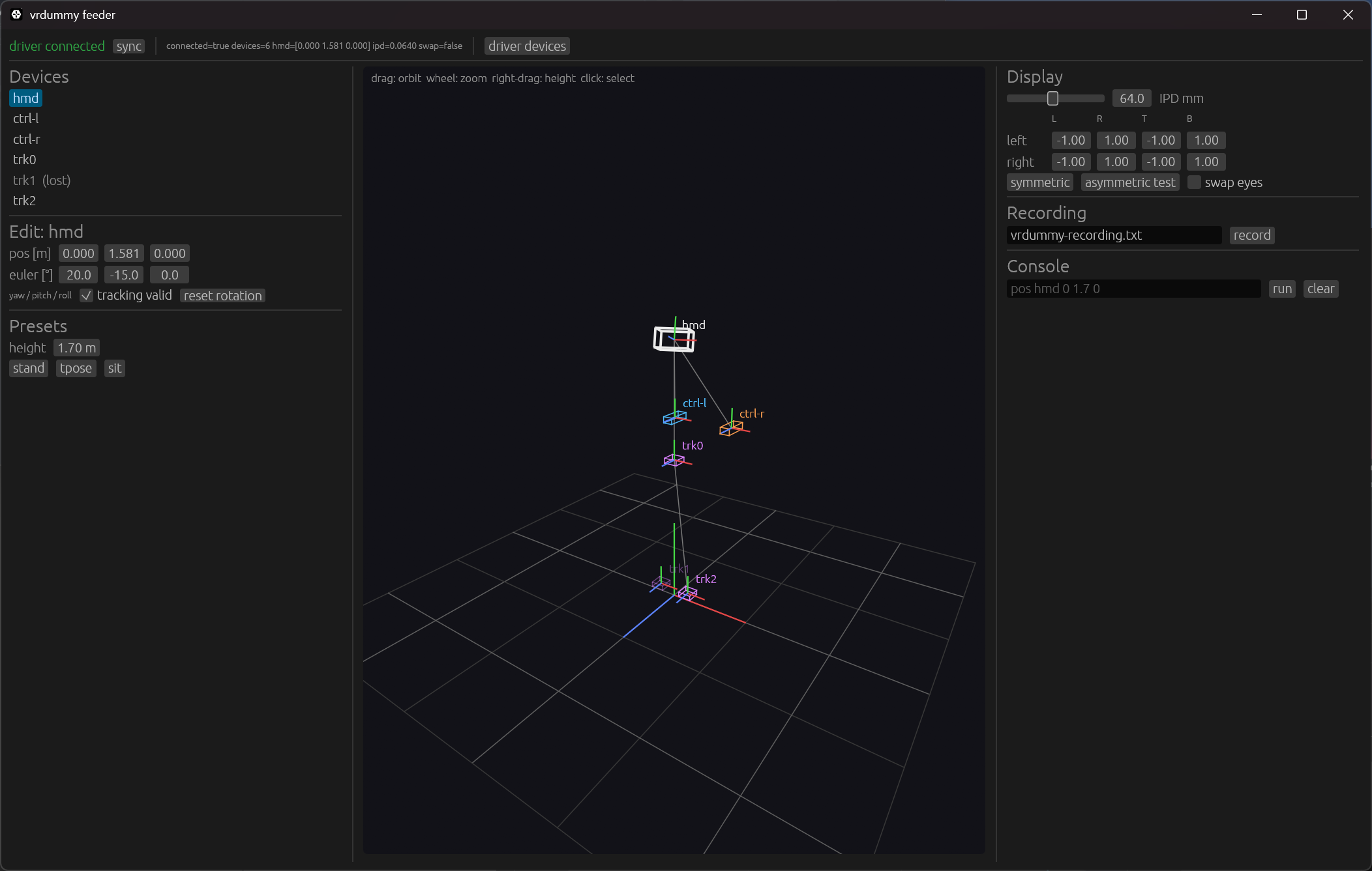 vrdummy-gui: HMD を選択